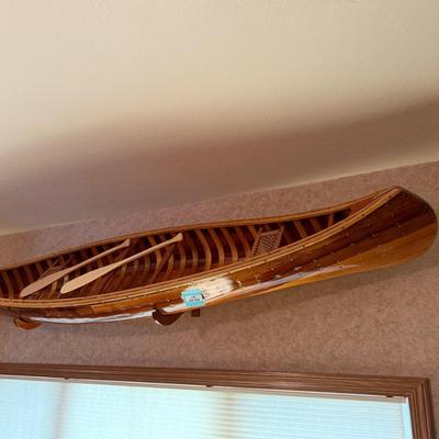 Wood 8'6 Long Ornate Canoe w/brass accents & small Oars