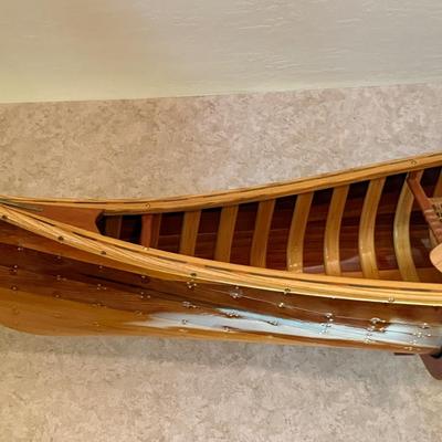 Wood 8'6 Long Ornate Canoe w/brass accents & small Oars