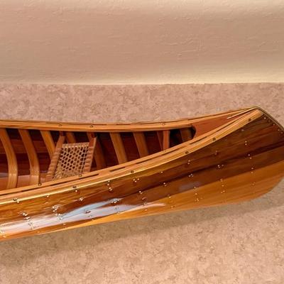 Wood 8'6 Long Ornate Canoe w/brass accents & small Oars