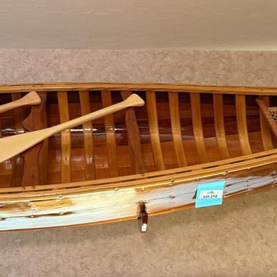 Wood 8'6 Long Ornate Canoe w/brass accents & small Oars