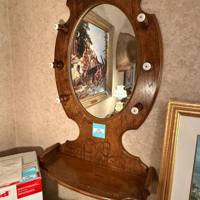 Wooden Hall Tree style Wall Mirror 25”w x 49”t