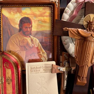 Box of Religious/Catholic Items - Ceramics & others