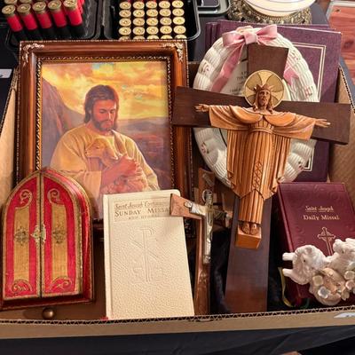 Box of Religious/Catholic Items - Ceramics & others