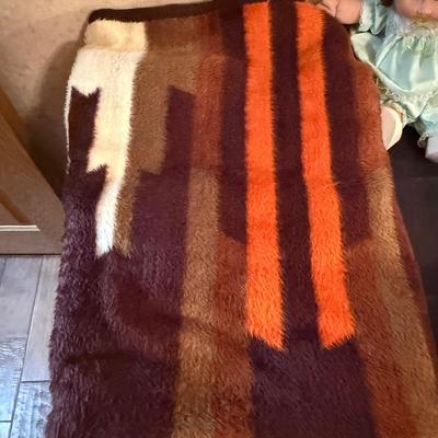 Vintage Biederlack brown/orange Acrylic/Cotton Blanket