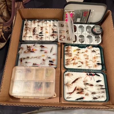 Box of 7 containers of various Fishing Flies