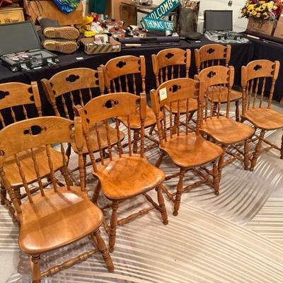 Set of 10 Vintage high back Oak Chairs