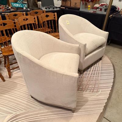 Pair of White Upholstered Club Chairs by Kravet
