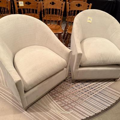 Pair of White Upholstered Club Chairs by Kravet