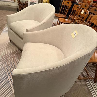 Pair of White Upholstered Club Chairs by Kravet