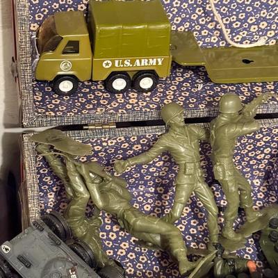 Vintage Box of large Army Figures & trucks