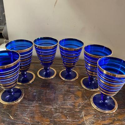 Vintage cobalt and gold cordial glasses