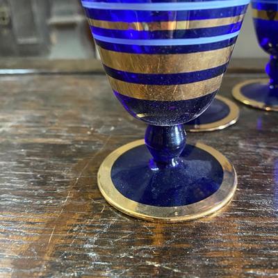 Vintage cobalt and gold cordial glasses