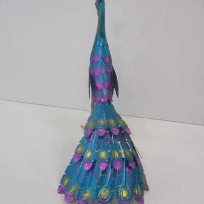 Multicolor Metallic Peacock Figure 15" Tall