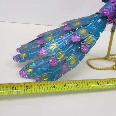 Multicolor Metallic Peacock Figure 15" Tall