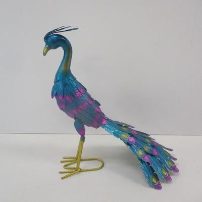 Multicolor Metallic Peacock Figure 15" Tall