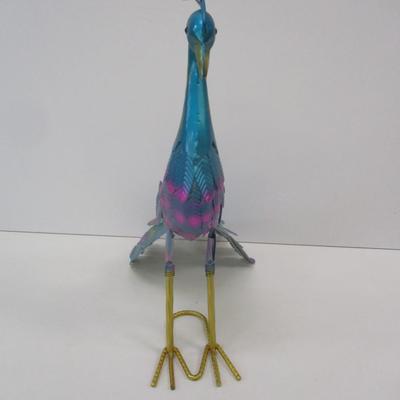 Multicolor Metallic Peacock Figure 15" Tall