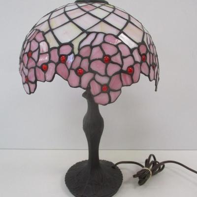 Tiffany Style Pink Floral Stained Glass Table Lamp
