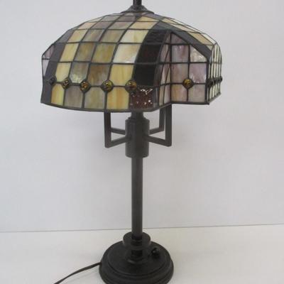 Unusual Shaped Tiffany Style Stained Glass Table Lamp