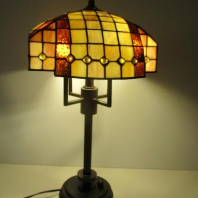 Unusual Shaped Tiffany Style Stained Glass Table Lamp