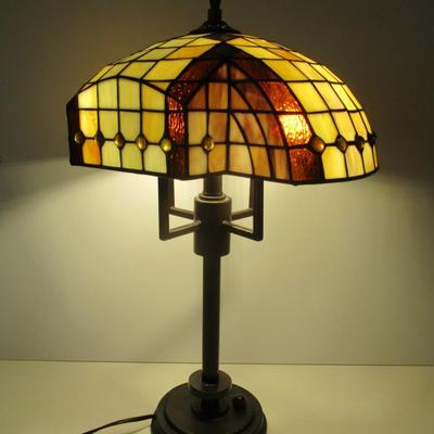 Unusual Shaped Tiffany Style Stained Glass Table Lamp