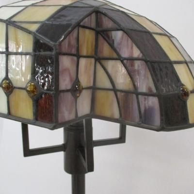 Unusual Shaped Tiffany Style Stained Glass Table Lamp