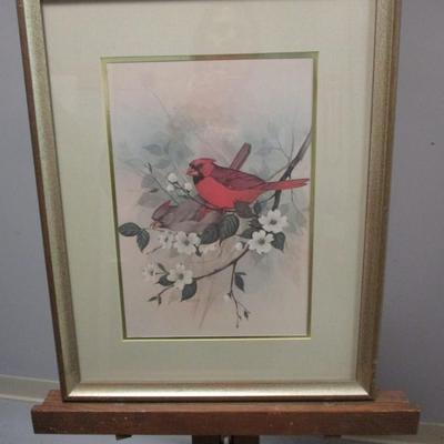 Vintage F. Massa Artwork Print Cardinals Perched On Tree Approx 15" x 19 1/2"