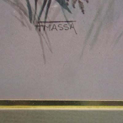 Vintage F. Massa Artwork Print Birds Perched On Tree Approx 15" x 19 1/2"