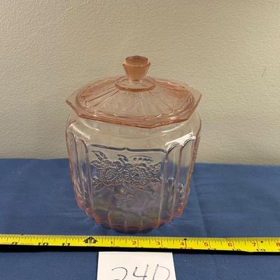 Vintage Pink Depression Glass Cookie Jar