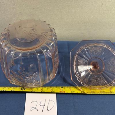 Vintage Pink Depression Glass Cookie Jar