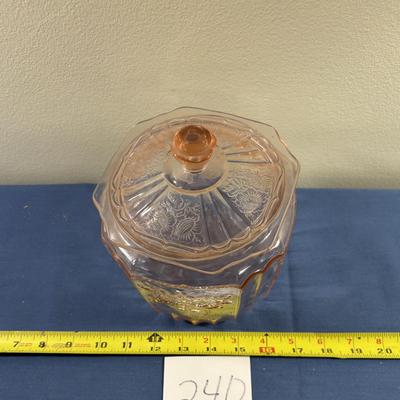 Vintage Pink Depression Glass Cookie Jar