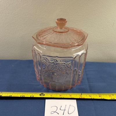 Vintage Pink Depression Glass Cookie Jar