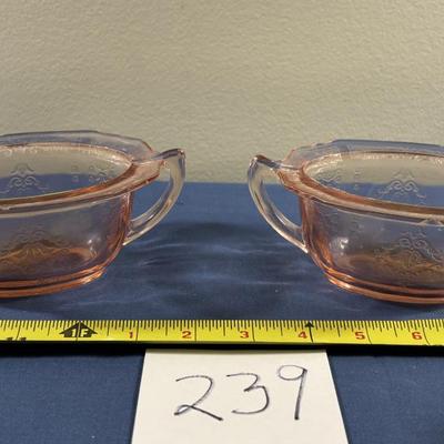 Vintage Pink Depression Glass Cream and Sugar