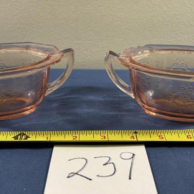 Vintage Pink Depression Glass Cream and Sugar