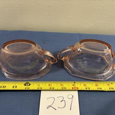 Vintage Pink Depression Glass Cream and Sugar