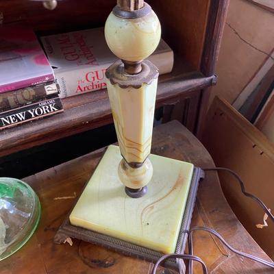 Art Deco Old Footed Houze Green Slag Glass Table Lamp Base