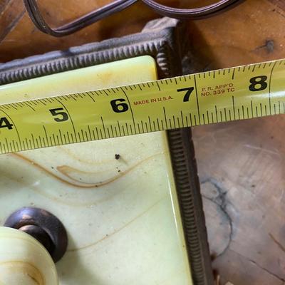 Art Deco Old Footed Houze Green Slag Glass Table Lamp Base