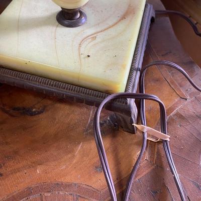 Art Deco Old Footed Houze Green Slag Glass Table Lamp Base