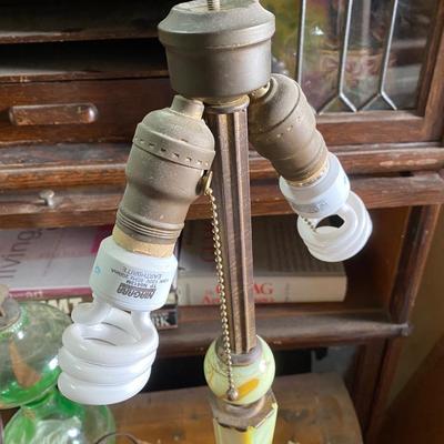 Art Deco Old Footed Houze Green Slag Glass Table Lamp Base