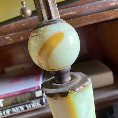 Art Deco Old Footed Houze Green Slag Glass Table Lamp Base