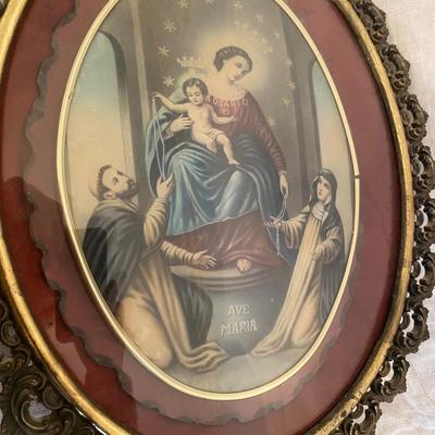 Framed Ave Maria, Glass Dome Cover