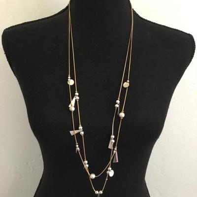 Silver and gold toned double strand fashion necklace