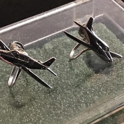 Screw Back Vintage Silver Tone Airplane Earrings