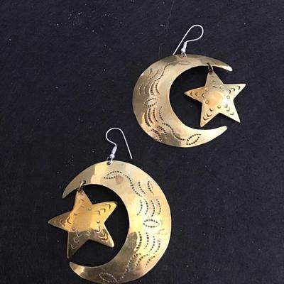 Mexico Vintage Large Moon and Star Earrings