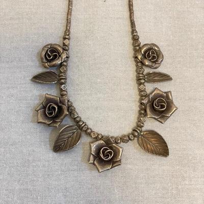 Silver Earrings & Rose Adorned Necklaces (K-SS)
