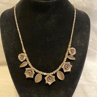 Silver Earrings & Rose Adorned Necklaces (K-SS)