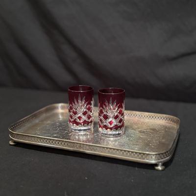 Crystal Barbara Shot Glasses w/ Sheffield Silver Co. Tray (LR-DZ)