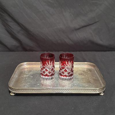 Crystal Barbara Shot Glasses w/ Sheffield Silver Co. Tray (LR-DZ)