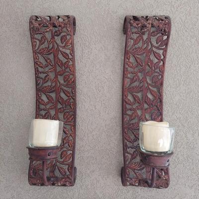 Two Rustic Metal Wall Sconces (D-BBL)