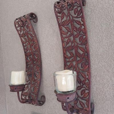 Two Rustic Metal Wall Sconces (D-BBL)