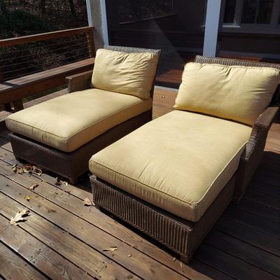 Two Lloyd Flanders Faux Rattan Wicker Loungers (D-BBL)